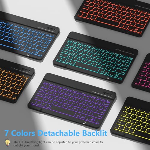 FUWANG Keyboard Case for iPad 9th 8th 7th Generation 10.2 inch, Detachable 7 Colors Backlit for iPad 9th Generation Case with Keyboard, Keyboard Case for iPad Pro 10.5"/Air 3rd Gen, with Pencil Holder - Image 4