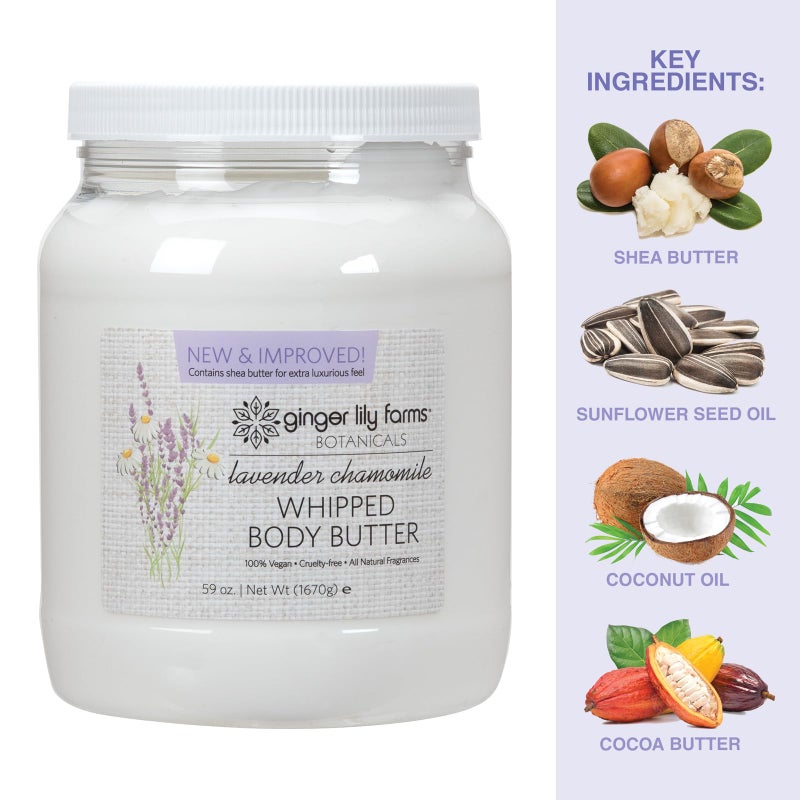 Ginger Lily Farms Botanicals Whipped Body Butter for Dry Skin, Ultra-Hydrating, 100% Vegan & Cruelty-Free, Lavender Chamomile, 59 Ounces - Image 4