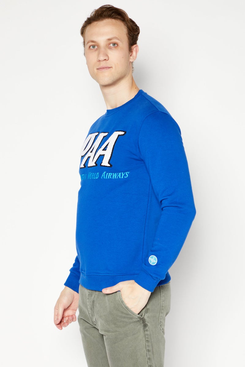 Pan Am Men Crew Neck Long Sleeve Embroidered Logo Sweatshirt, Blue - Image 4