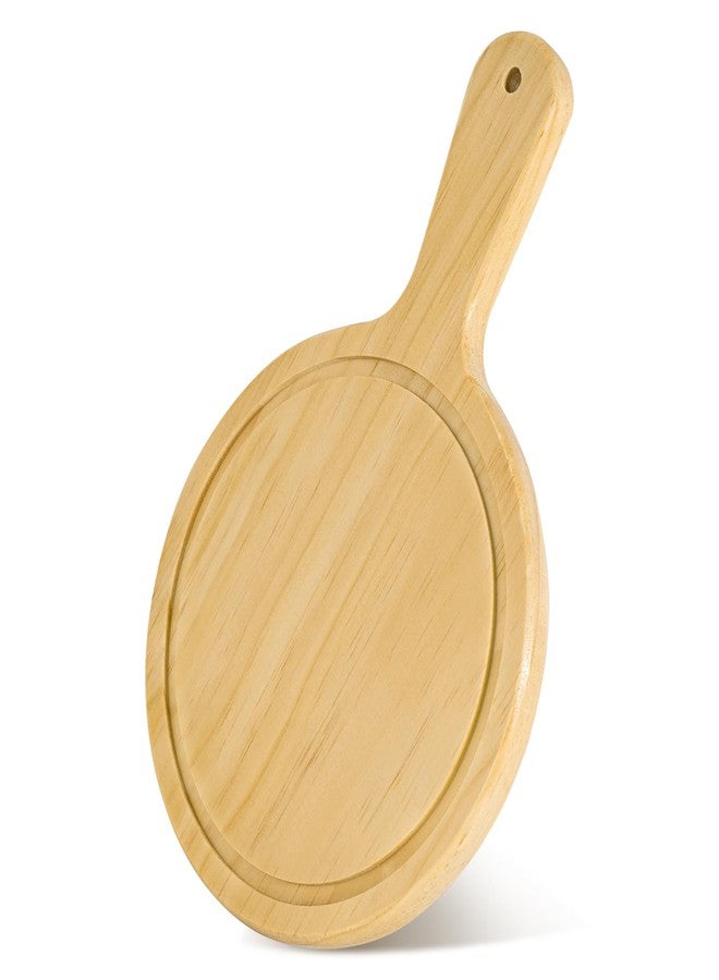 LorisArm 7" Mini Pine Wood Cutting Board with Handle, Small Serving board Wooden Round Pizza Peel Paddle for Homemade Baking Pizza Bread Cake Fruit Vegetables. - Image 1