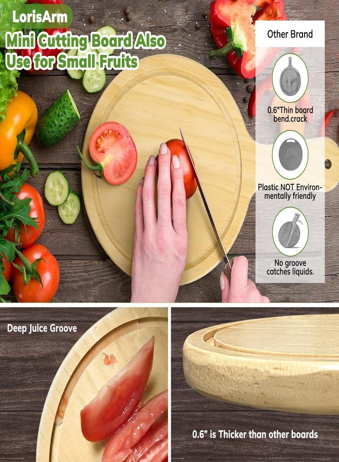 LorisArm 7" Mini Pine Wood Cutting Board with Handle, Small Serving board Wooden Round Pizza Peel Paddle for Homemade Baking Pizza Bread Cake Fruit Vegetables. - Image 3