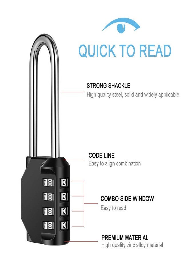 Disecu 2 Pack disecu 2.6 Inch Long Shackle Combination Lock, 4 Digit Outdoor Waterproof Padlock for School Gym Locker, Sports Locker, Storage Unit, Gate, Fence, Toolbox, Cabinet (Black) - Image 2