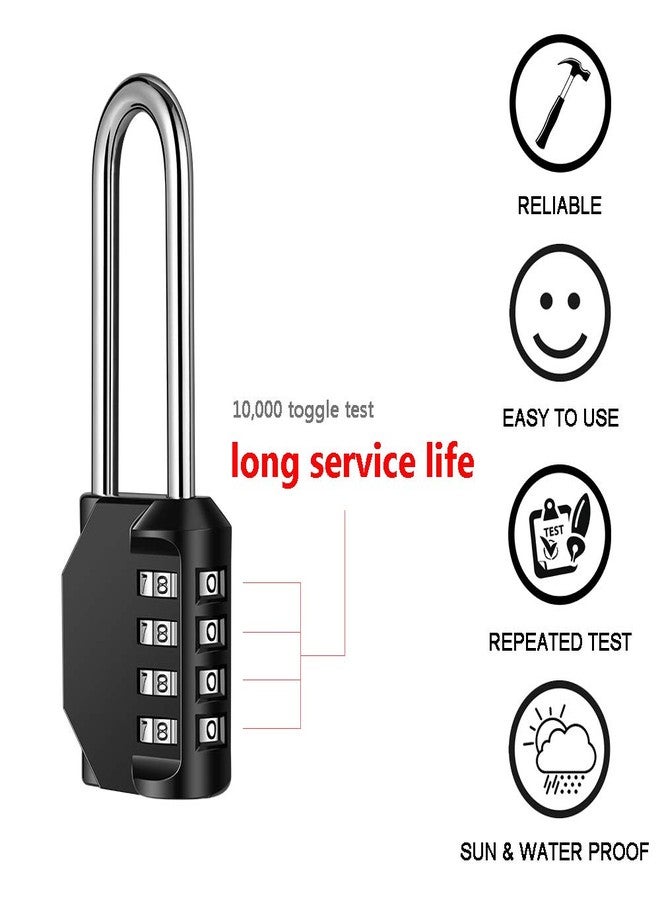 Disecu 2 Pack disecu 2.6 Inch Long Shackle Combination Lock, 4 Digit Outdoor Waterproof Padlock for School Gym Locker, Sports Locker, Storage Unit, Gate, Fence, Toolbox, Cabinet (Black) - Image 3
