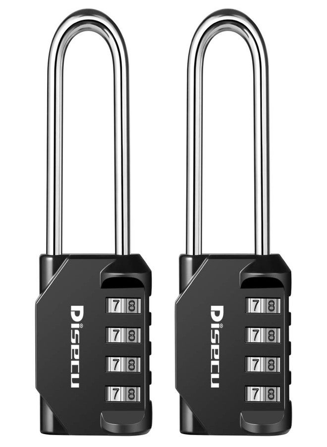 Disecu 2 Pack disecu 2.6 Inch Long Shackle Combination Lock, 4 Digit Outdoor Waterproof Padlock for School Gym Locker, Sports Locker, Storage Unit, Gate, Fence, Toolbox, Cabinet (Black) - Image 1