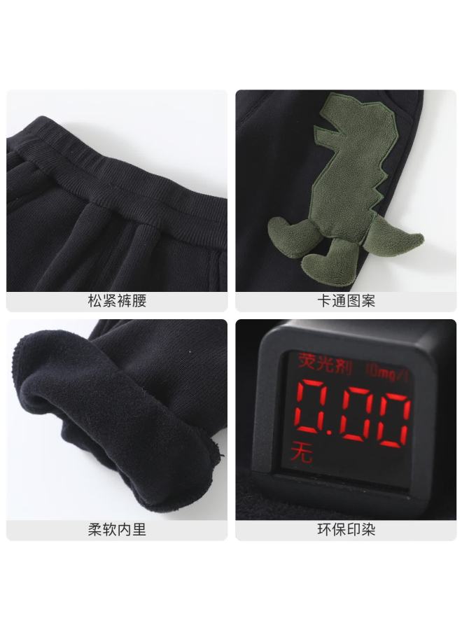 Duuduu Boys Fleece Lined Jogger Pants Autumn Winter Kids Warm Casual Trousers Black Gray 110 - Image 2