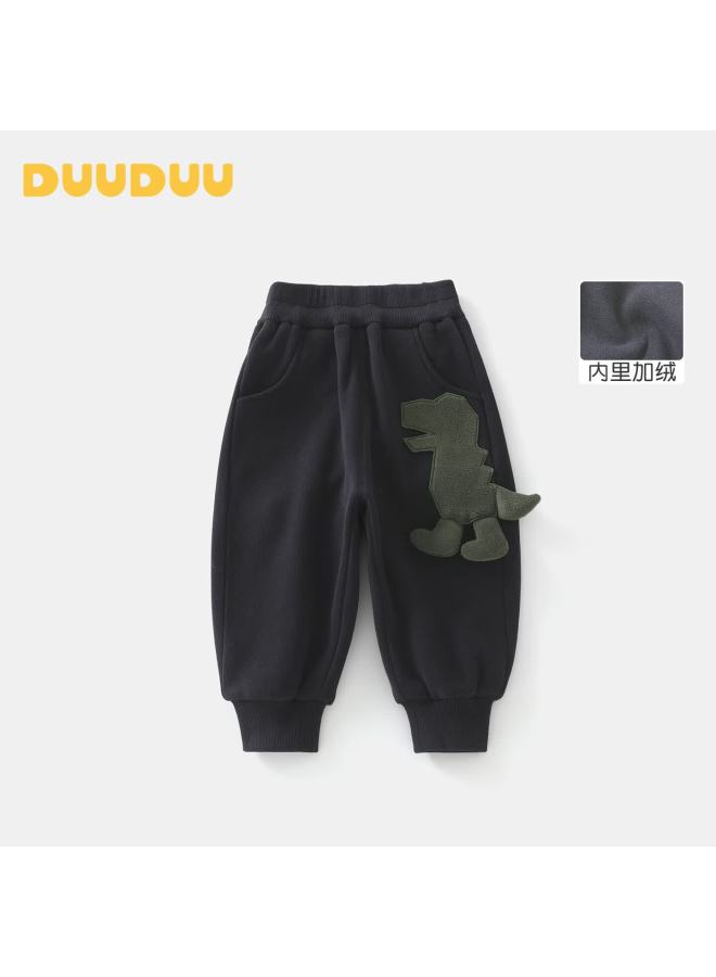 Duuduu Boys Fleece Lined Jogger Pants Autumn Winter Kids Warm Casual Trousers Black Gray 110 - Image 1