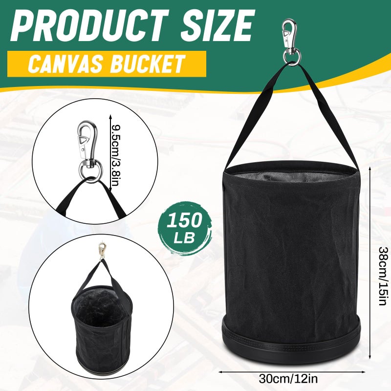 SilTriangle 1 Pack Canvas Tool Bucket Bag 15" x 12" All-purpose Bucket Tool Organizer with Plastic Bottom Metal Hook for Lineman Organizing Accessories (Black) - Image 2