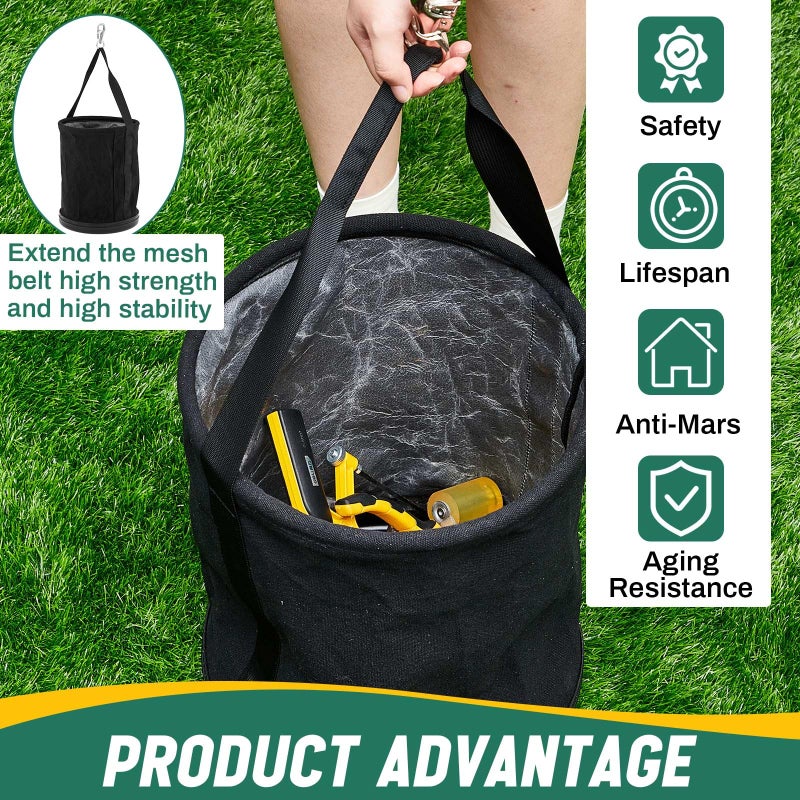 SilTriangle 1 Pack Canvas Tool Bucket Bag 15" x 12" All-purpose Bucket Tool Organizer with Plastic Bottom Metal Hook for Lineman Organizing Accessories (Black) - Image 4