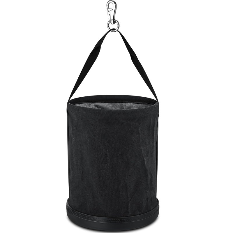 SilTriangle 1 Pack Canvas Tool Bucket Bag 15" x 12" All-purpose Bucket Tool Organizer with Plastic Bottom Metal Hook for Lineman Organizing Accessories (Black) - Image 1