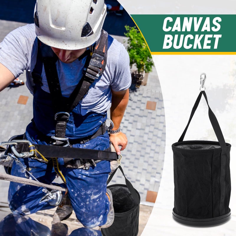 SilTriangle 1 Pack Canvas Tool Bucket Bag 15" x 12" All-purpose Bucket Tool Organizer with Plastic Bottom Metal Hook for Lineman Organizing Accessories (Black) - Image 5