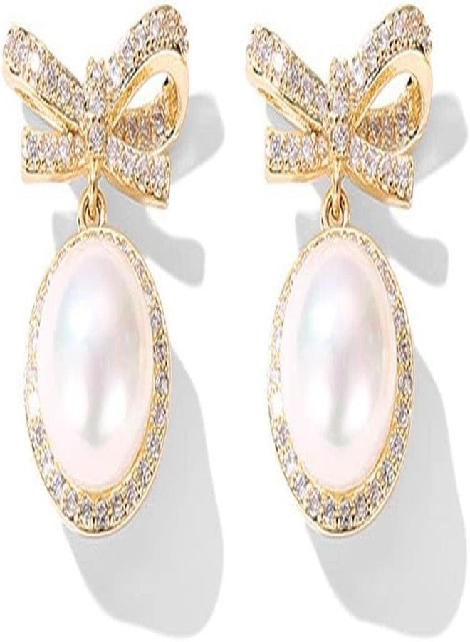ecozran 14K Gold Ribbon cubic zirconia Bow Stud Earrings for Women Jewelry (Gold Bow-E) - Image 1