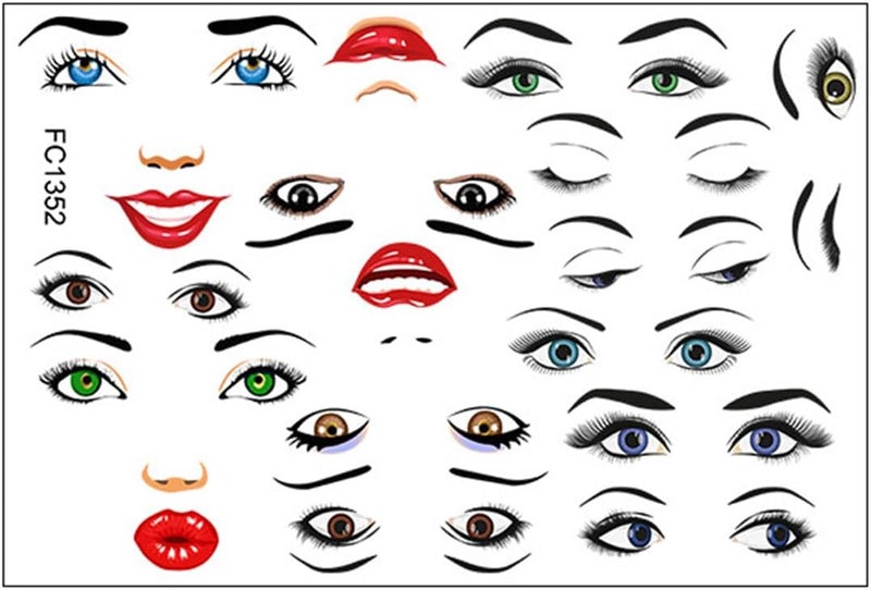 2 Sheets Facials Sticker Face Expression Eyes Eyebrows Nose Stickers for Flower Pots Water Bottle Decoration Facials - Image 1