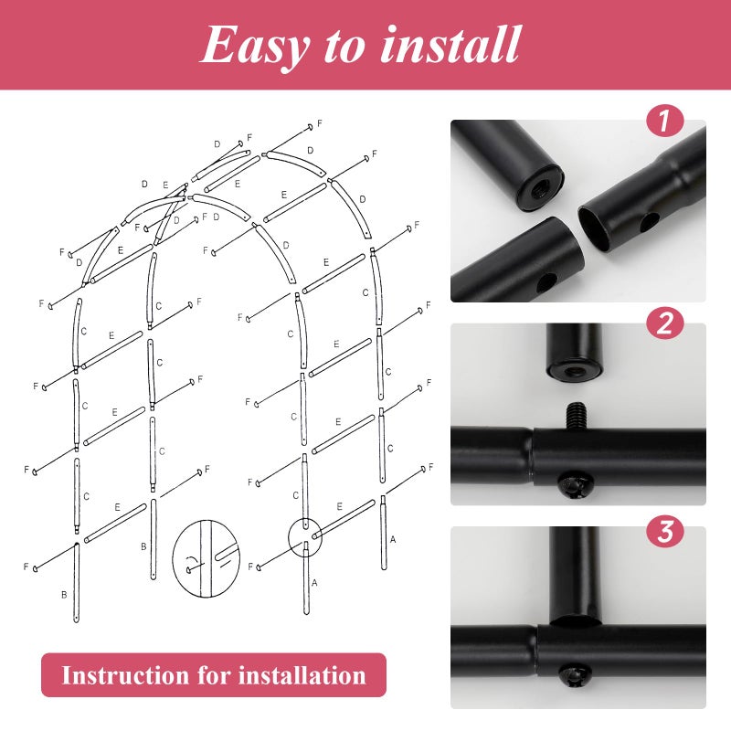 Ttootle Thickened 0.7mm Tube Garden Arch Trellis - 4.6ft Wide x 7.9ft High or 7.6ft Wide x 6.4ft High - Garden Trellis for Climbing Plants, Stable Garden Arbor, Birthday Party Wedding Arch Decoration - Image 5
