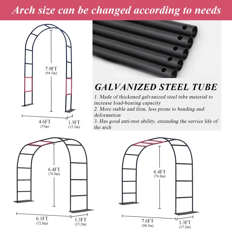 Ttootle Thickened 0.7mm Tube Garden Arch Trellis - 4.6ft Wide x 7.9ft High or 7.6ft Wide x 6.4ft High - Garden Trellis for Climbing Plants, Stable Garden Arbor, Birthday Party Wedding Arch Decoration - Image 2