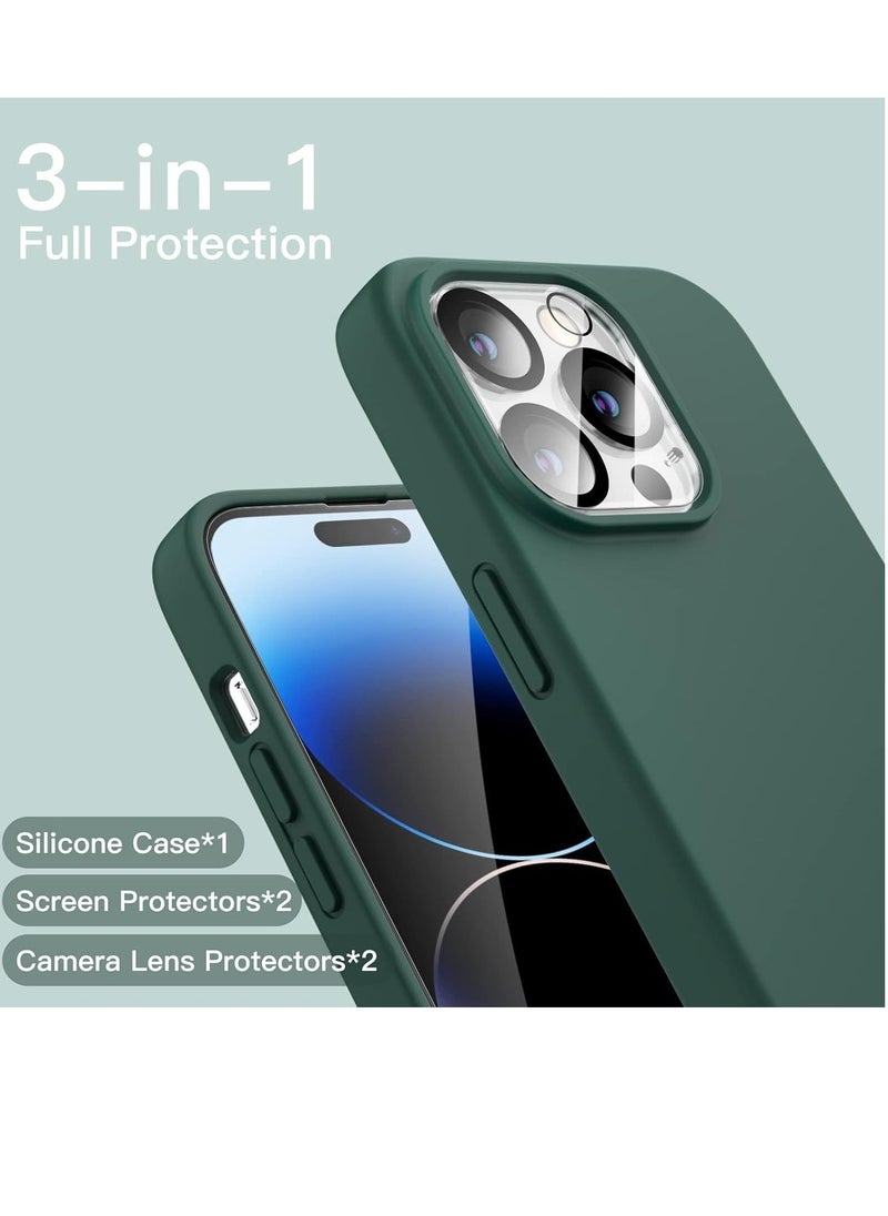 Raxoom iPhone 14 Pro Max Cover, with 2 Pack Screen Protector + 2 Pack Camera Lens Protector, Liquid Silicone [Full Body] Protection Shockproof [Drop Protection] Case 6.7 inches (Green) - Image 2