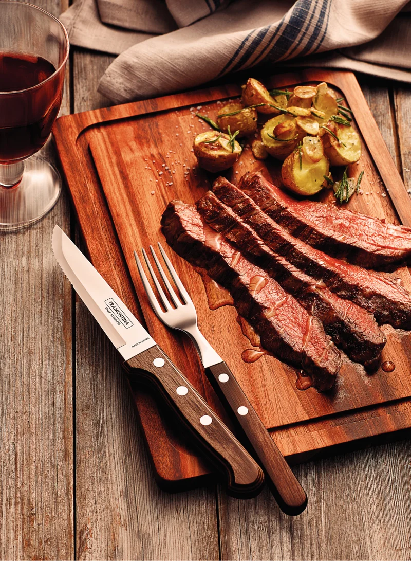 ترامونتينا Tramontina Jumbo 5 Inches Steak Knife with Stainless Steel Blade and Brown Dishwasher Safe Polywood Handle