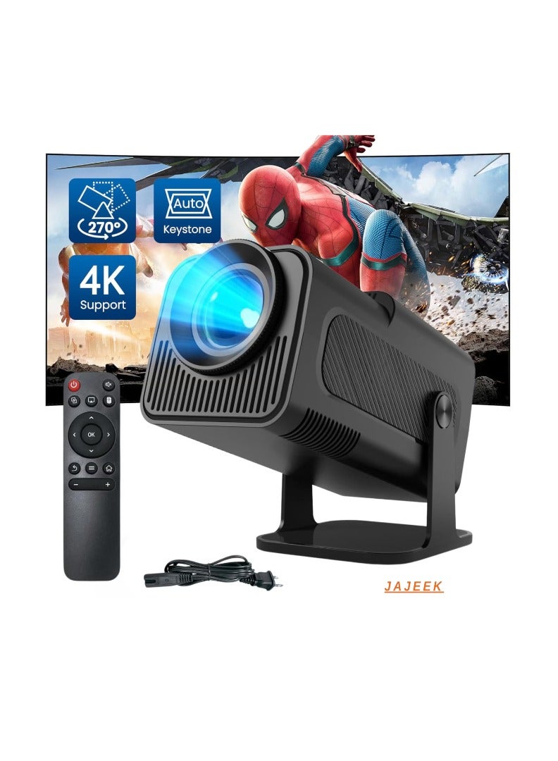 JAJEEK Mini Projector HY320 | 4K FHD 1080P Smart Projector with Auto Keystone & 10000 Lumens | WiFi 6, BT 5.0, 180° Rotation, Built-in Android 11.0, Portable Outdoor Projector | EU Plug  - Image 1