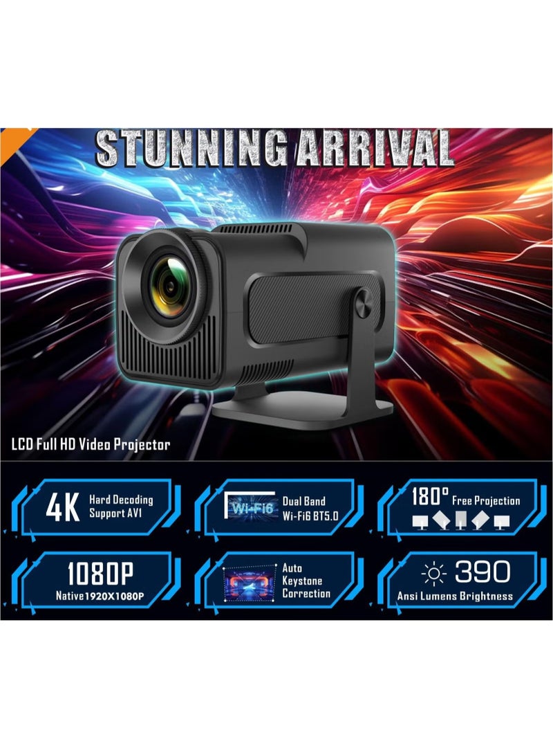 JAJEEK Mini Projector HY320 | 4K FHD 1080P Smart Projector with Auto Keystone & 10000 Lumens | WiFi 6, BT 5.0, 180° Rotation, Built-in Android 11.0, Portable Outdoor Projector | EU Plug  - Image 4