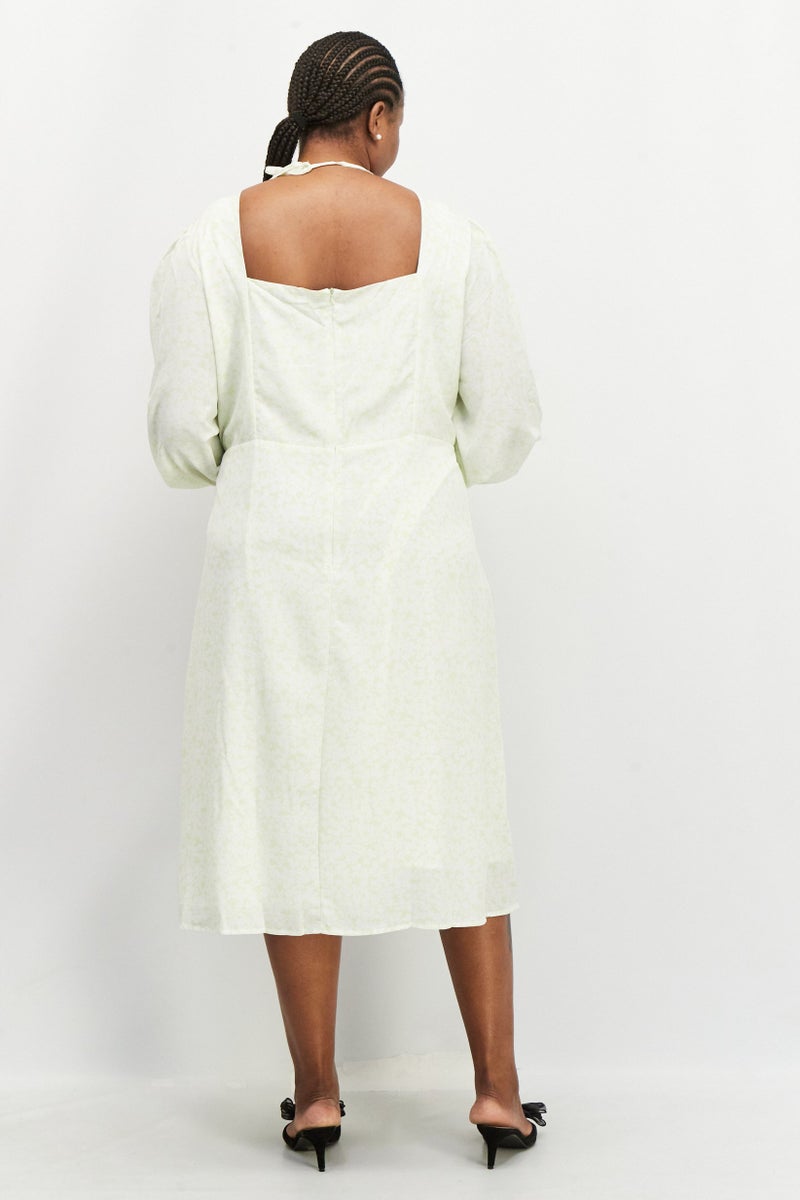 Fashion Union فستان ميدي مزخرف بالزهور للنساء، أبيض - Image 2