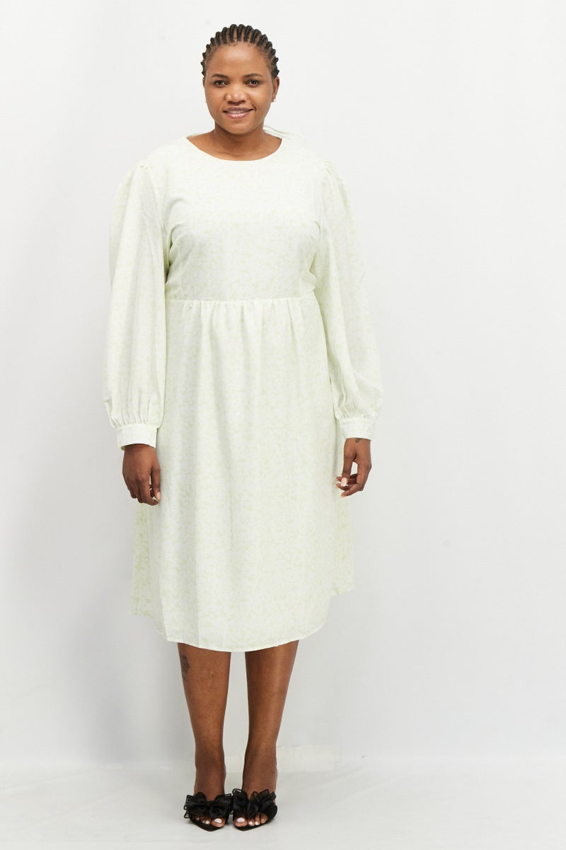 Fashion Union فستان ميدي مزخرف بالزهور للنساء، أبيض - Image 1