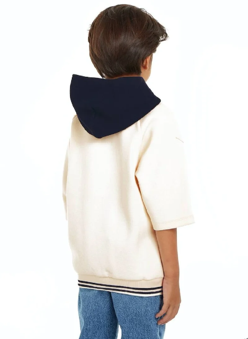 TOMMY HILFIGER Boys' Monotype Stamp Arch Logo Hoodie - Cotton/ Polyester, Beige