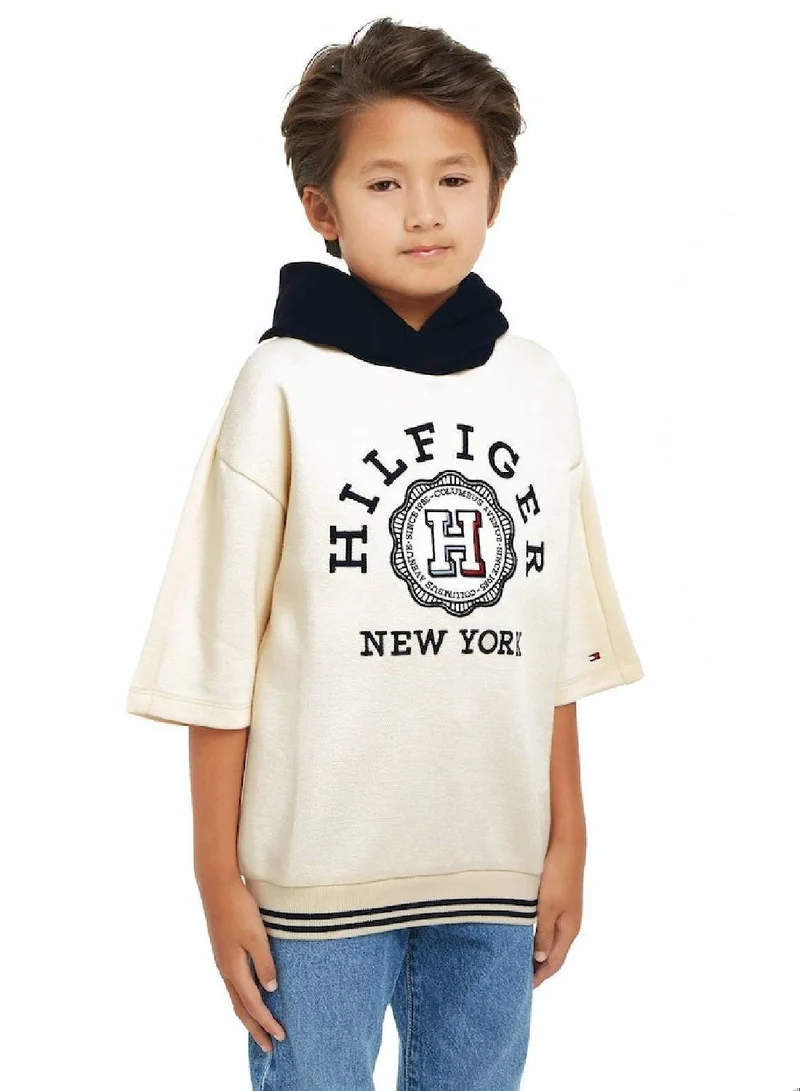 TOMMY HILFIGER Boys' Monotype Stamp Arch Logo Hoodie - Cotton/ Polyester, Beige