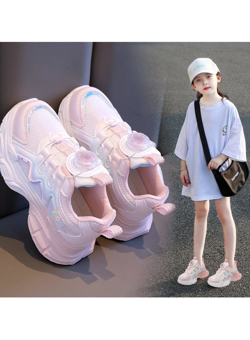 M MIAOYAN Girls' Sneakers for Summer and Autumn, Children's Mesh Shoes with Rotating Button, Breathable Mesh Daddy Shoes for Girls  - Image 1