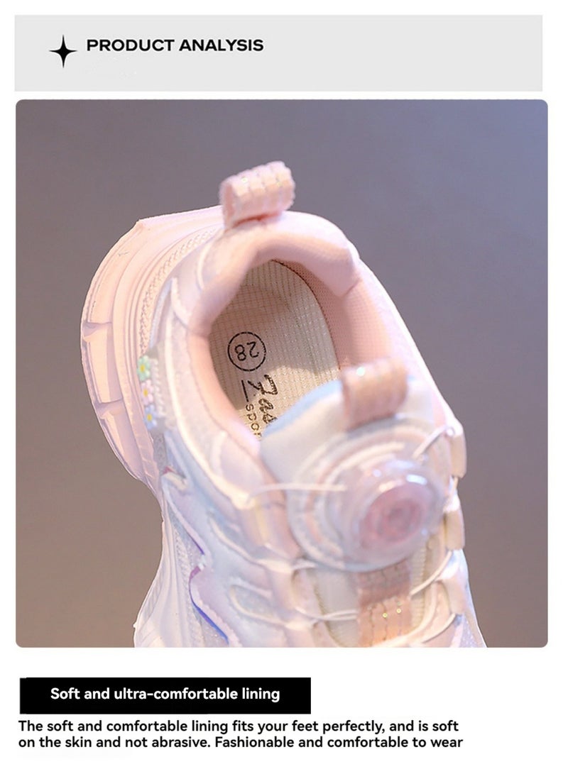 M MIAOYAN Girls' Sneakers for Summer and Autumn, Children's Mesh Shoes with Rotating Button, Breathable Mesh Daddy Shoes for Girls  - Image 4