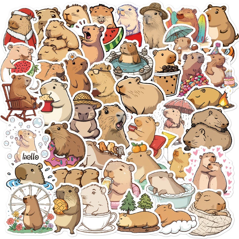 1 Set 50pcs New Capybara Cartoon Animals Waterproof Stickers Decorate Suitcase Computer Mobile Phone Guitar Graffiti - Image 3