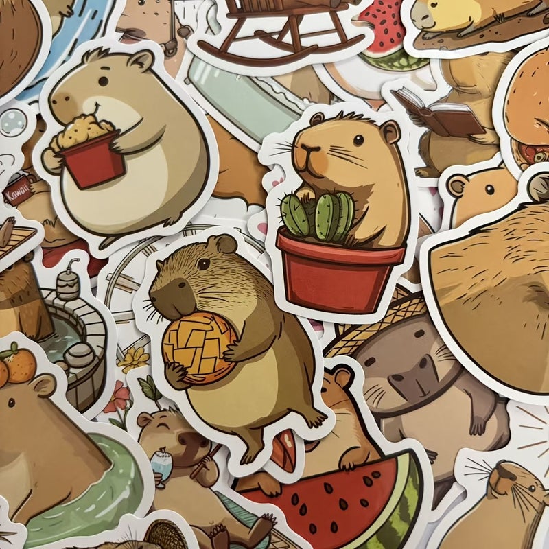 1 Set 50pcs New Capybara Cartoon Animals Waterproof Stickers Decorate Suitcase Computer Mobile Phone Guitar Graffiti - Image 4