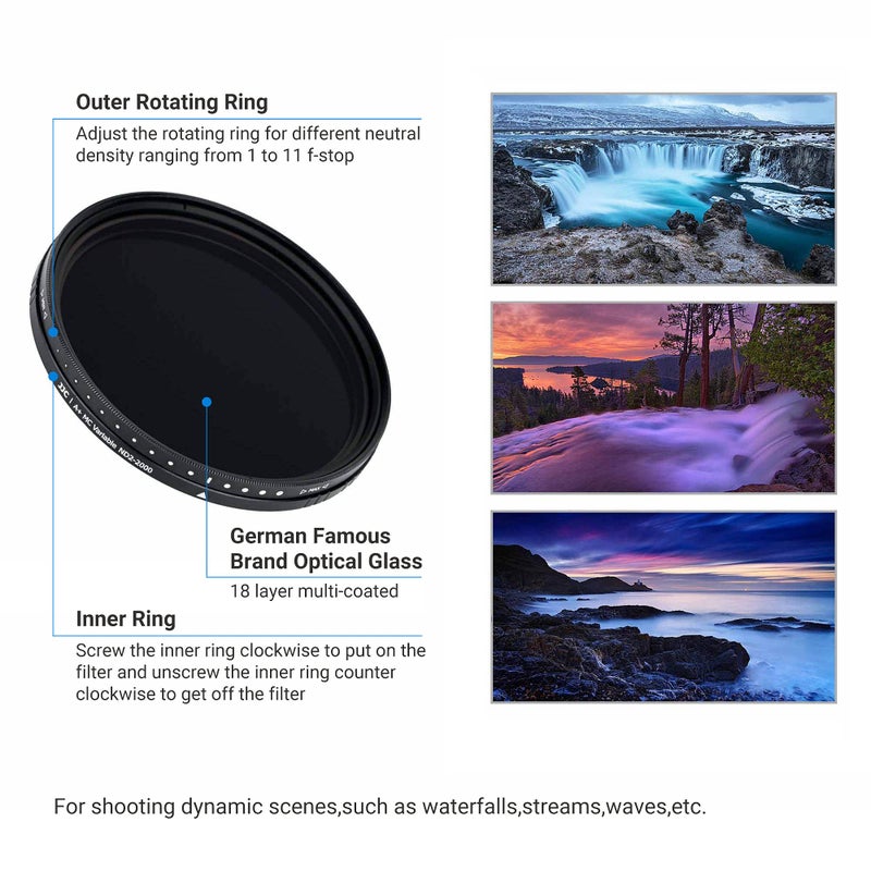 JJC 40.5mm ND Filter ND2-2000 VND Variable Neutral Density Adjustable Fader for Sony ZV-E10 II ZVE10 A7CII A7C ZV-E1 ZVE1 ZV-1F A6400 A6300 A6100 A6000 with E 16-50mm Kit Lens or FE 28-60mm Kit Lens - Image 3