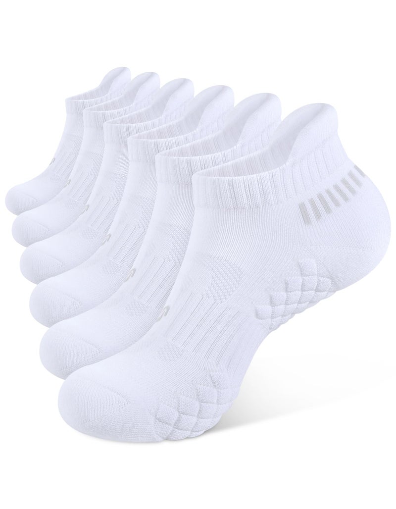 CLOSEMATE Mens Running Ankle Socks Terry Cushioned Moisture-Wicking Low Cut Athletic Socks Anti-Blister Comfort 6 Pairs(6 White,XL) - Image 1