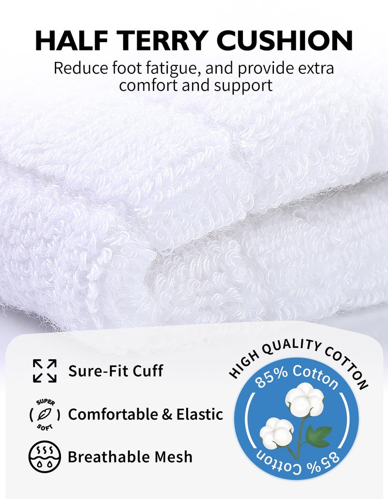 CLOSEMATE Mens Running Ankle Socks Terry Cushioned Moisture-Wicking Low Cut Athletic Socks Anti-Blister Comfort 6 Pairs(6 White,XL) - Image 5