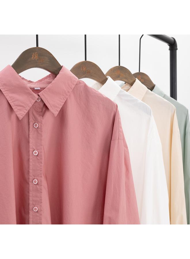 VUELO Strict Selection 24 Spring New Loose High-cut High-density Washed Wrinkled Boyfriend Style Shirt Cotton Design Sense Small Pointed Collar Lining - Image 3