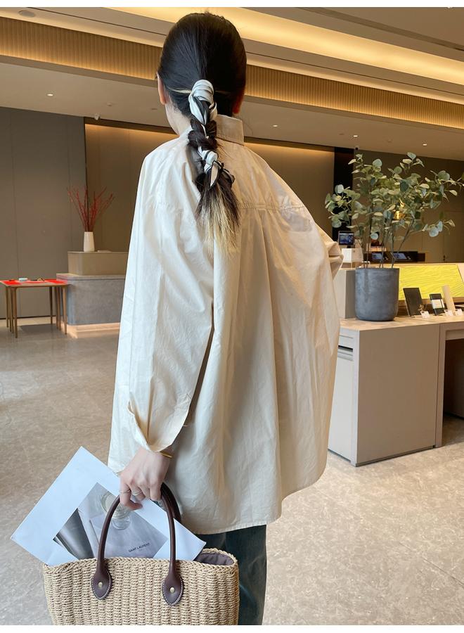 VUELO Strict Selection 24 Spring New Loose High-cut High-density Washed Wrinkled Boyfriend Style Shirt Cotton Design Sense Small Pointed Collar Lining - Image 1