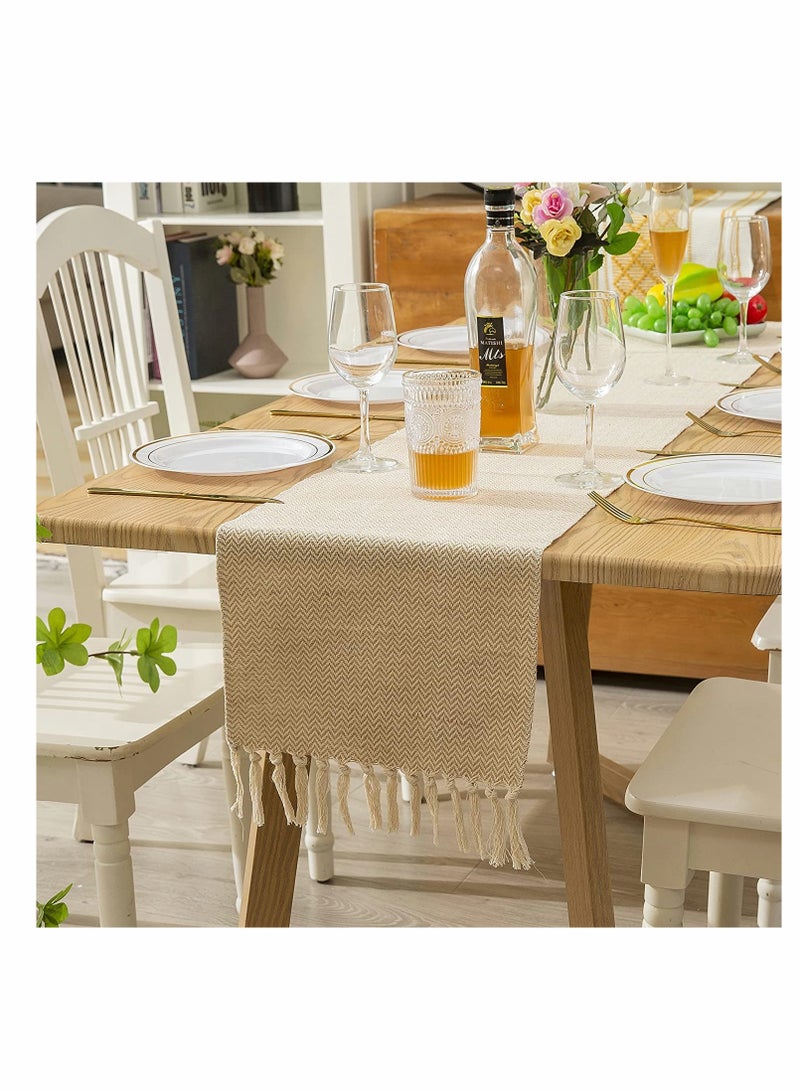 ELECDON Rustic Linen Table Runner with Handmade Tassels, 13 x 72 Inch Farmhouse Style Table Decor for Parties and Dining Room - Image 1
