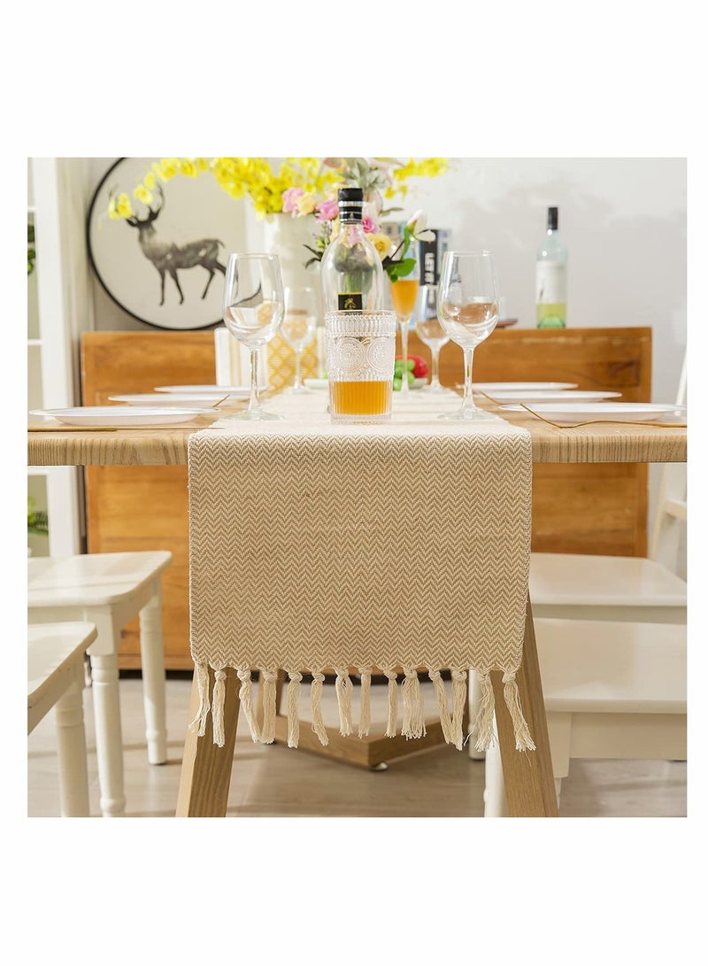 ELECDON Rustic Linen Table Runner with Handmade Tassels, 13 x 72 Inch Farmhouse Style Table Decor for Parties and Dining Room - Image 2