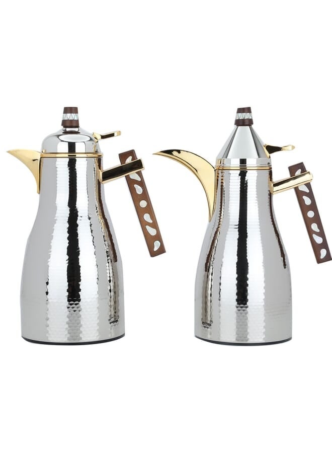 السيف غاليري طقم ترامس ميمونة السيف غاليري، قطعتين، 1/ 1 لتر، حافظة داخلية زجاج حراري، هيكل خارجي استيل - `فضي - Image 1