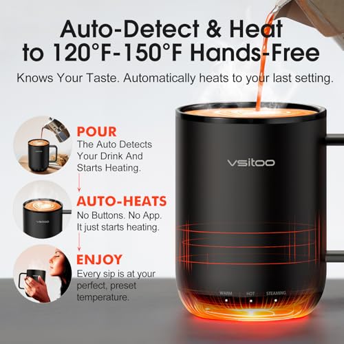 Vsitoo S3 Plus 14oz Self Heating Coffee Mug with AutoSensing AI Smart Rechargeable Heated Mug Temperature Control 120150 IPX7 Waterproof Coffee Warmer Gift for Women Men Black - Image 3