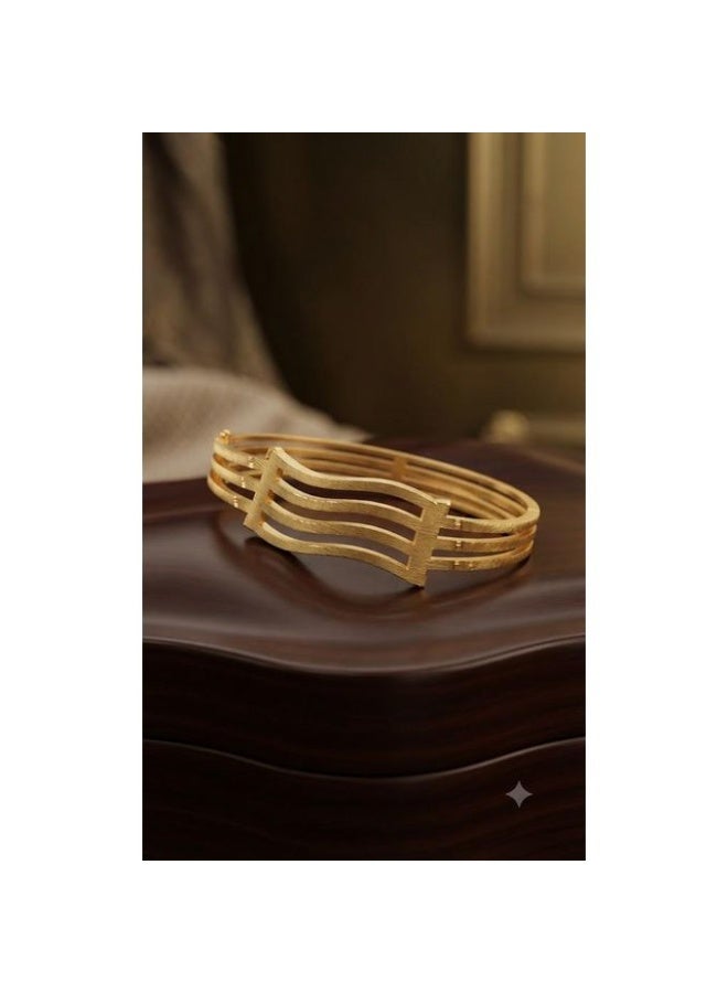 Brushed Stainless Steel Bangle, Gold Finish, Multi-Layered Wavy Design