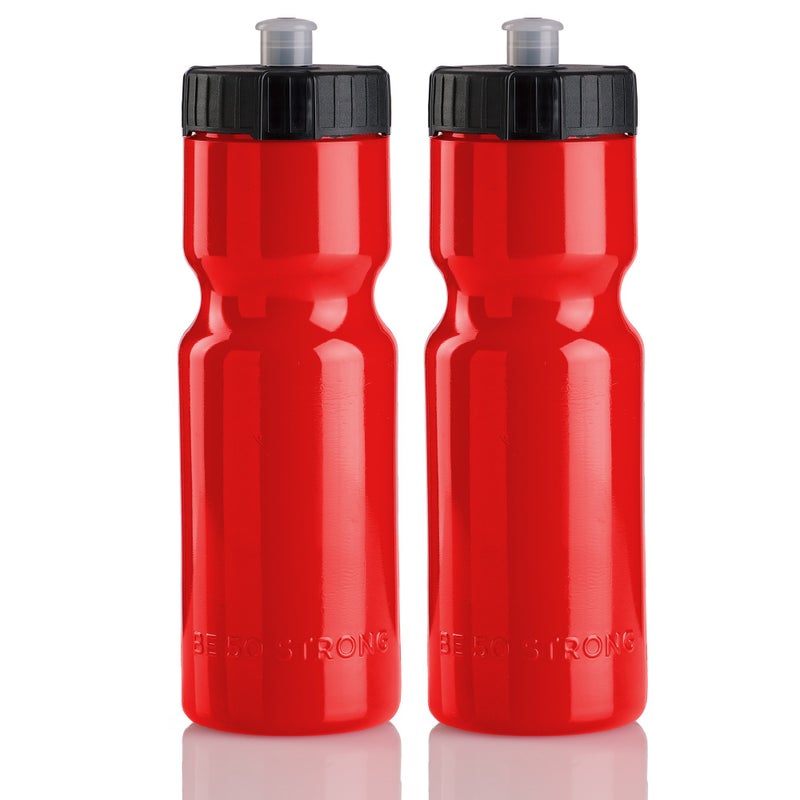 50 Strong Sports Squeeze Water Bottle 2 Pack - 22 oz. BPA Free Easy Open Push/Pull Cap - USA Made (Red)