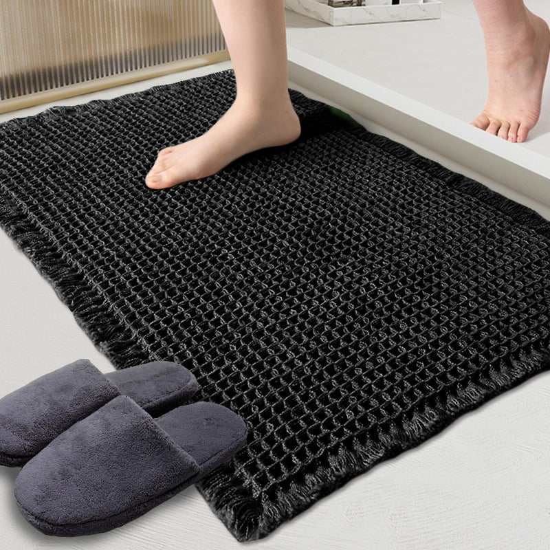 ZALL Waffle Bath Mat Black Super Absorbent Non Slip Bathroom RugRhombus Geometric 17x24inchMachine Washable Ultra Soft Floor Mats - Image 2