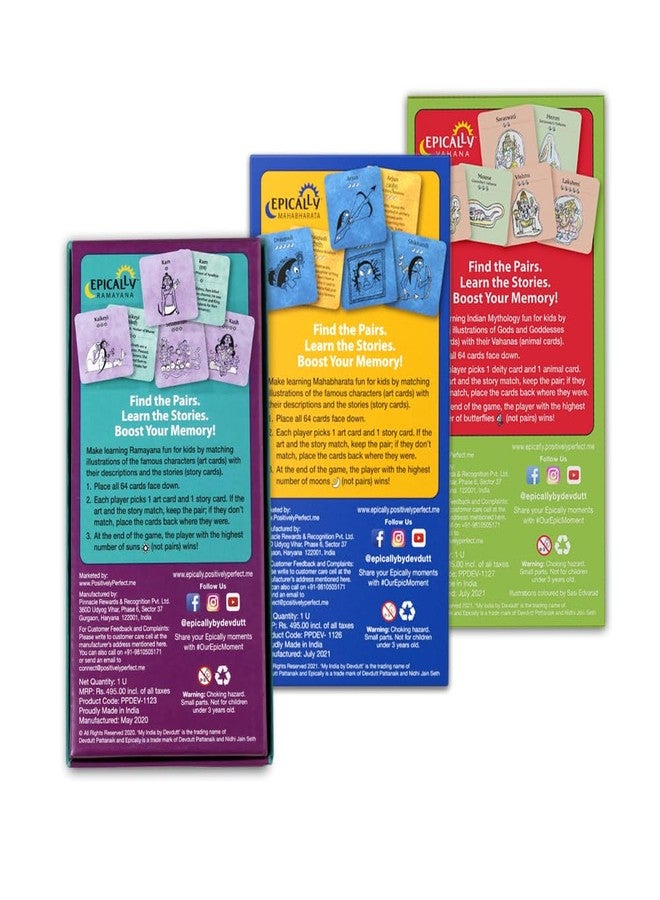 Positively Perfect Epically Ramayana Mahabharatta Vahana Memory Matching Game for Kids by Devdutt Pattanaik in English- Set of 3 Games - Image 2