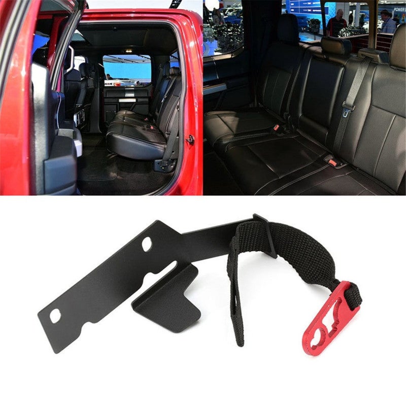 Ford F-150 Rear Seat Lock Release Kit Black Zinc Coated Bracket – Red Anodized Latch Pull With Hand Sewn Nylon Strap for Ford F-250 F-350 - Image 5
