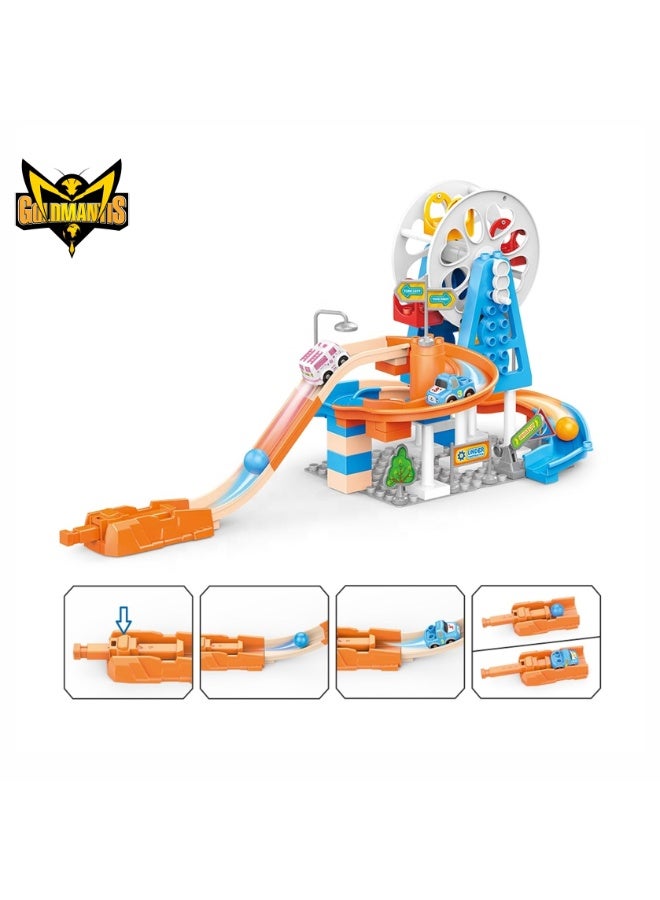 Gold Mantis Ejection Slideway Car Track Set – Automatic Pulley Track Playset with 4 Cars, Interactive Racing Toy for Kids Boys Girls, Educational Construction Set - Image 3