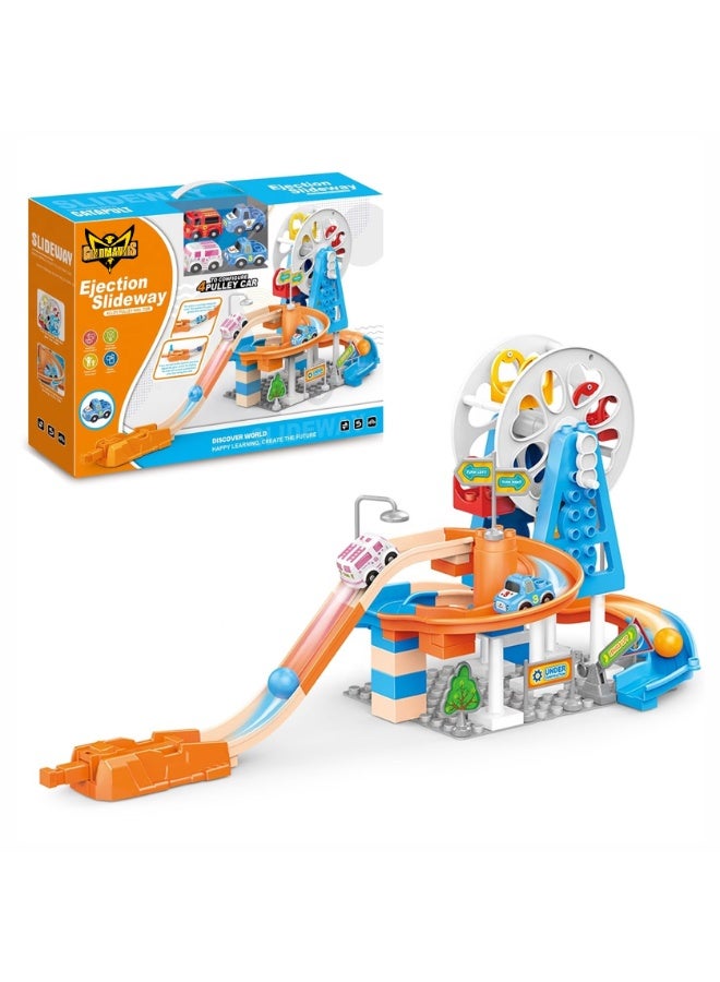 Gold Mantis Ejection Slideway Car Track Set – Automatic Pulley Track Playset with 4 Cars, Interactive Racing Toy for Kids Boys Girls, Educational Construction Set - Image 1