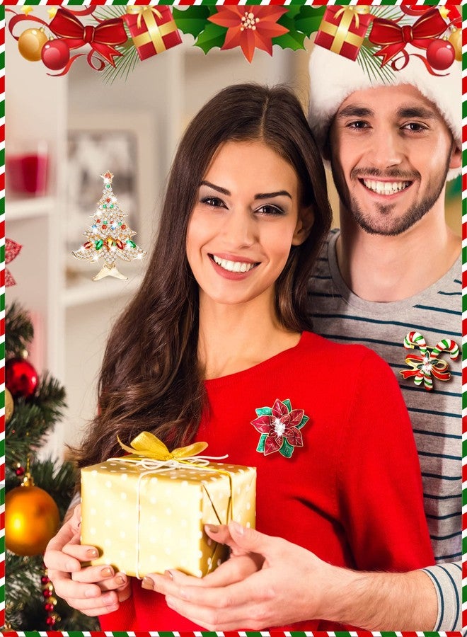 Mtlee Rhinestone Crystal Christmas Brooch Pin for Women, Red Poinsettia Brooch Crystal Christmas Tree Candy Pins Vintage Multi Colored Enamel Jewelry Gift for Girls - Image 3