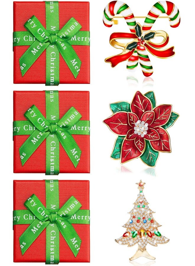 Mtlee Rhinestone Crystal Christmas Brooch Pin for Women, Red Poinsettia Brooch Crystal Christmas Tree Candy Pins Vintage Multi Colored Enamel Jewelry Gift for Girls - Image 1