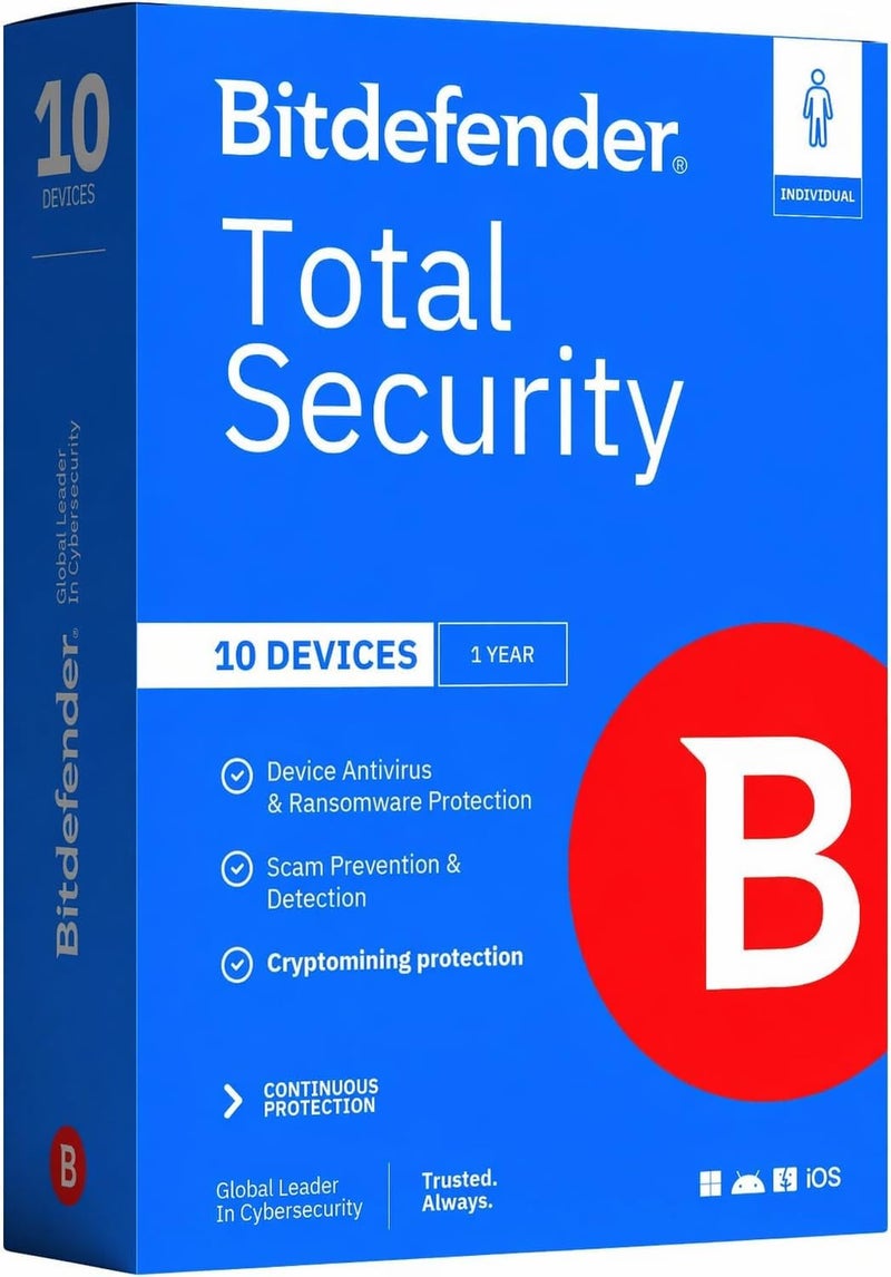 Bitdefender Total Security - 10 أجهزة | اشتراك لمدة عام واحد | PC/Mac | رمز التفعيل عبر البريد الإلكتروني - Image 1