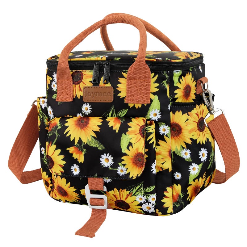Joymee Insulated Lunch Bag for Adults Women/Men, Waterproof Lunch Box for Office Work Picnic Beach, Reusable Large Leakproof Cooler Tote Bag with Adjustable Shoulder Strap & Side Pocket, Sunflower - Image 1